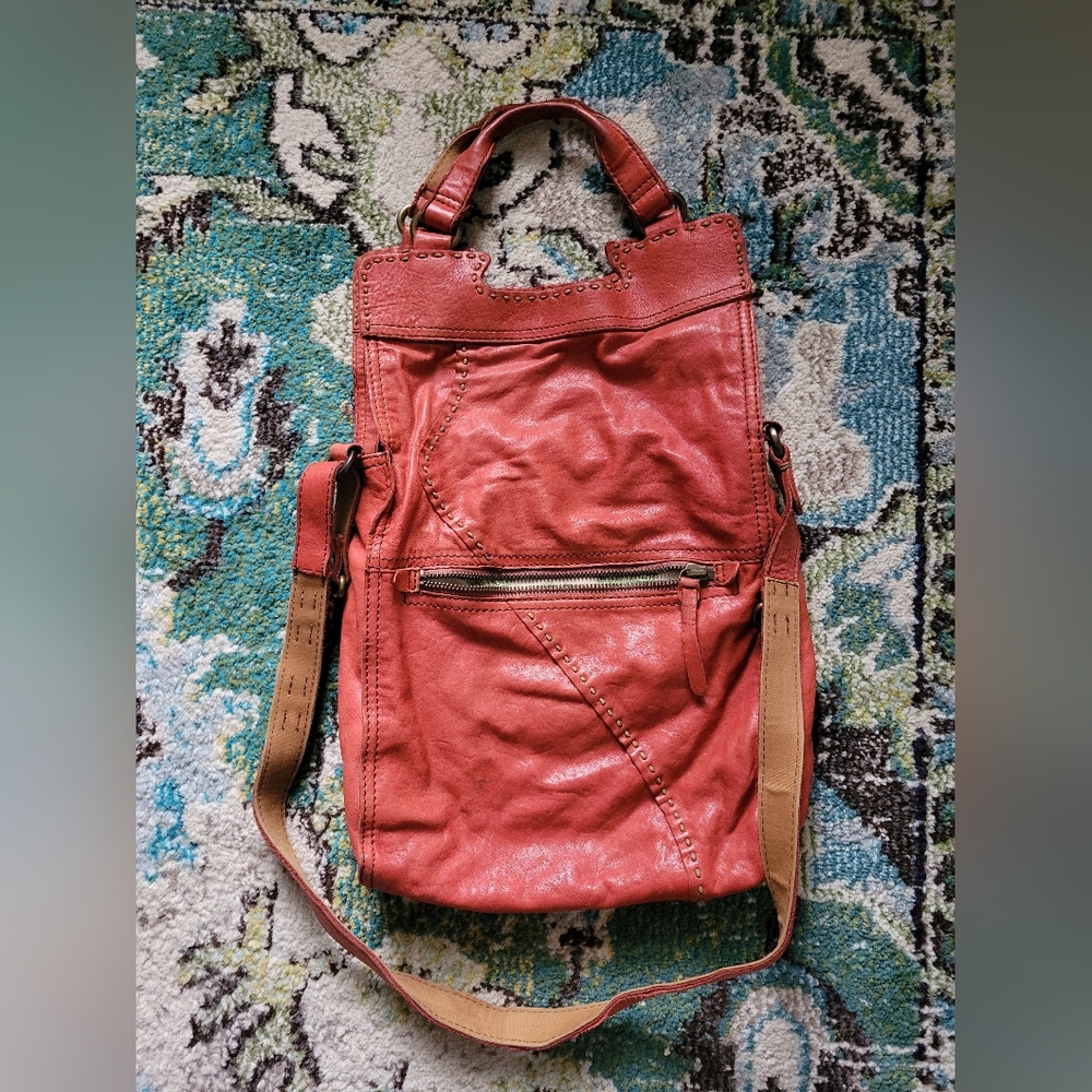 Red LUCKY BRAND ABBEY ROAD Italian 100% Lamb Leather, Foldover Crossbody bag